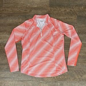 Bette & Court Womens Golf Top Orange White 1/4 Zip Performance Shirt
